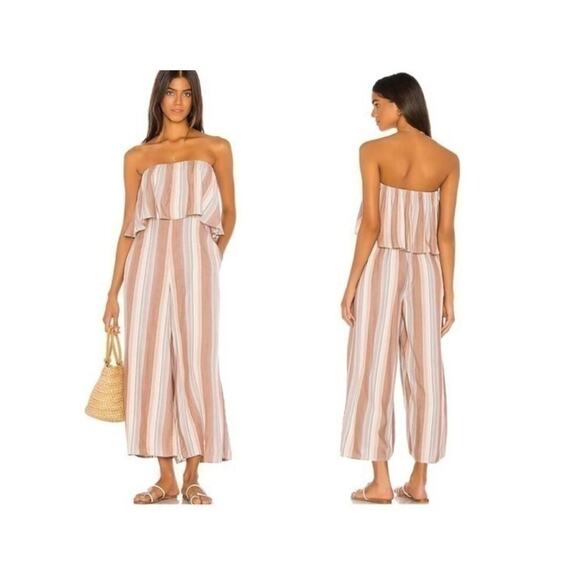 L*Space Paulina Striped Ruffle Strapless Wide Leg Jumpsuit L - Picture 4 of 7